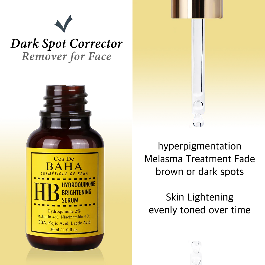 Cos de Baha HB. 2% Hydroquinone + Arbutin + Niacinamide 4% Serum - Dark Spot Corrector Remover + Melasma Treatment Fade Gel + hyperpigmentation, 30ml