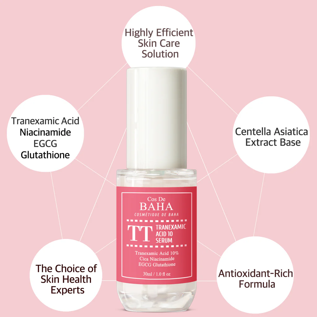 Cos de Baha TT Tranexamic Acid 10% Serum for Face/Neck - Helps to Reduce the Look of Hyper-Pigmentation, Discoloration, Dark Spots, Remover Melasm