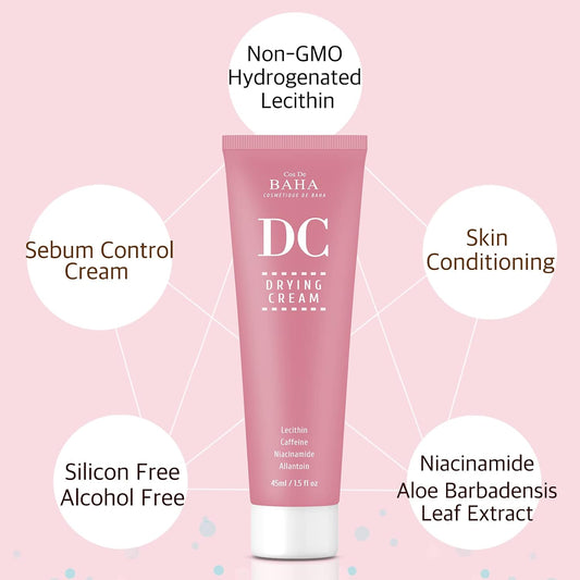 Cos De BAHA Drying Cream for Face Sebum Control Oily Skin Moisturizer with Hydrogenated Lecithin + Niacinamide 5%