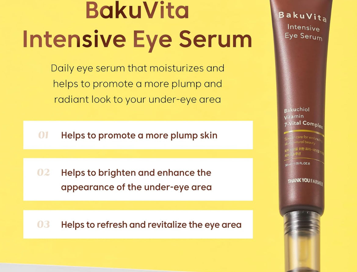 THANKYOU FARMER BakuVita Intensive Eye Serum - Retinol Alternative Bakuchiol, Vitamin C Eye Cream, Vitamin E