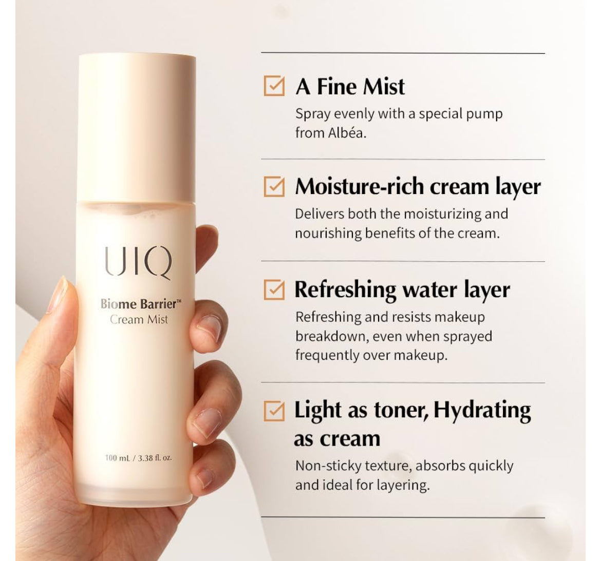 UIQ Biome Barrier Cream Mist for Microbiome, Moisturizing